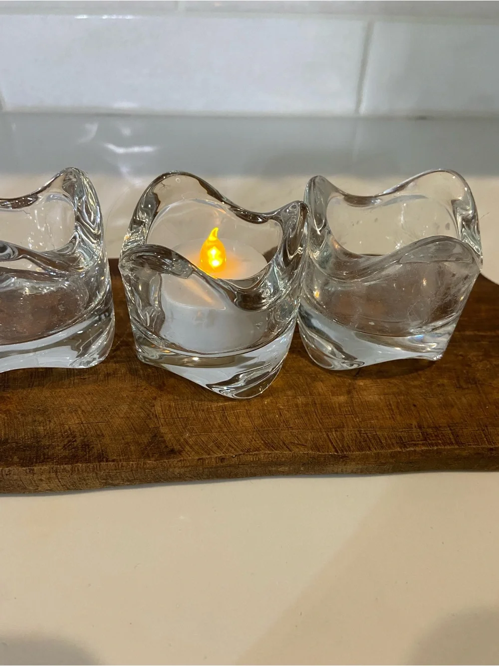 IKEA Clear Glass Tea Light Holders with Wavy Square Design - Clear